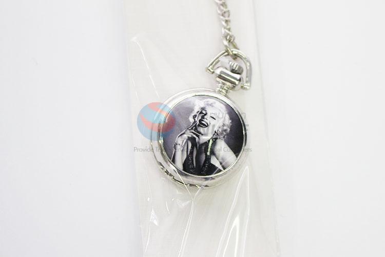 Marilyn Monroe Pattern Silver Metal Quartz Pocket Watches with Chain