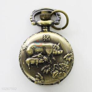 Wholesale Zodiac Design Pig Pattern Bronze Metal Pocket Watches