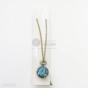 Blue Color Moon Star Pattern Quartz Pocket Watches with Chain