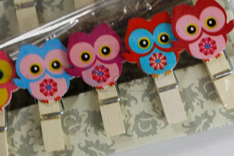 Good Quality  Office Accessories Cute Mini Cartoon Owl Shaped Wooden Clips Memo Clip