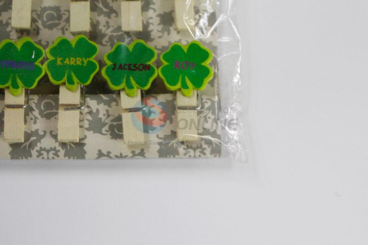 China Factory Wooden Four Leaf Clover Clip Photo Paper Craft Diy Clips with Hemp Rope