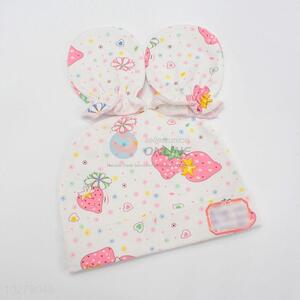 Reasonable Price strawberry pattern cotton newborn baby hats&gloves