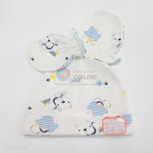 Good quality cute print cotton newborn baby hats&gloves