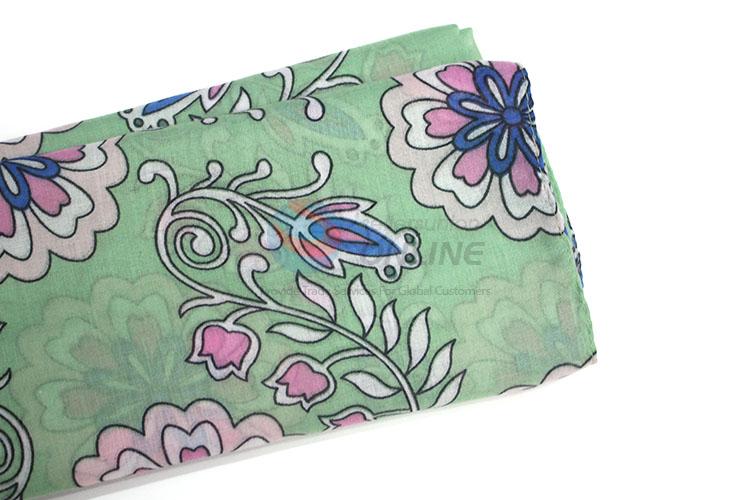 Great Flower Pattern Green Staple Rayon Scarf for Women