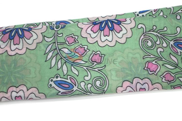 Great Flower Pattern Green Voile Scarf for Women