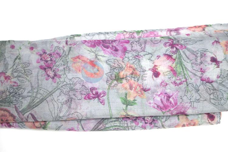 Factory Supply Purple Flower Pattern Staple Rayon Scarf for Women