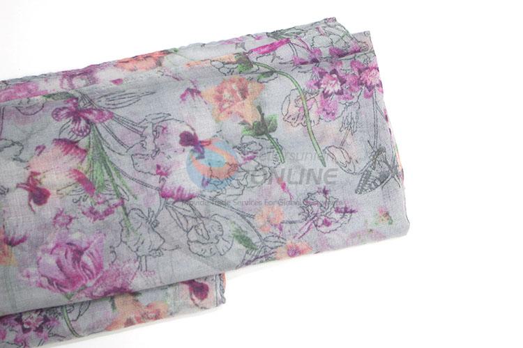 Factory Supply Purple Flower Pattern TR Cotton Scarf for Women