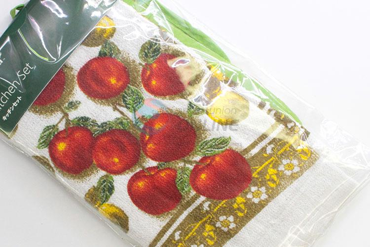 3 Pcs/Set Apples Pattern Apron Gloves Microwave Oven Mitt Bakeware Potholder