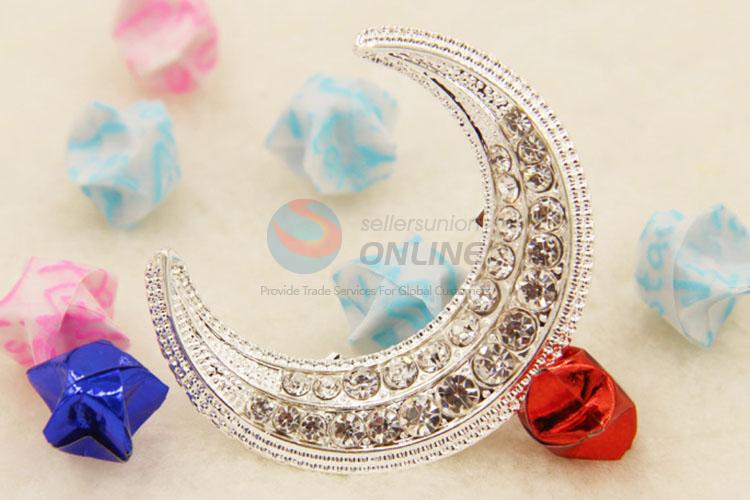 Elegant Decorated Crystal Rhinestone Brooch in Moon Shape