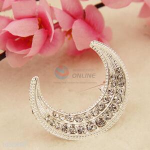 Elegant Decorated Crystal Rhinestone Brooch in Moon Shape