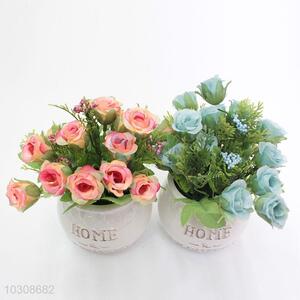 Lovely round ceramic simulation rose bonsai