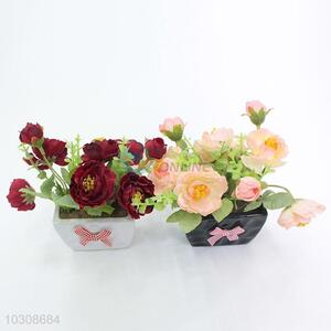 Competitive price ceramic simulation rose bonsai with bowknot