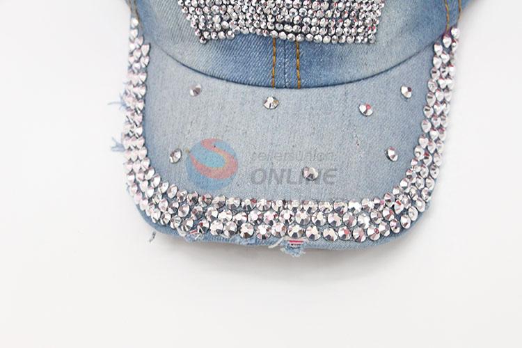 Fashion Summer Rhinestone Light Blue Denim Hat Caps