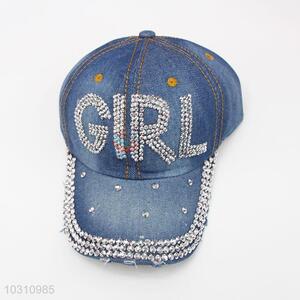 Fashion Girl Letter Rhinestone Denim Hat Caps