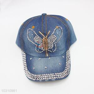 Butterfly Pattern Rhinestone Decorative Denim Hat Caps