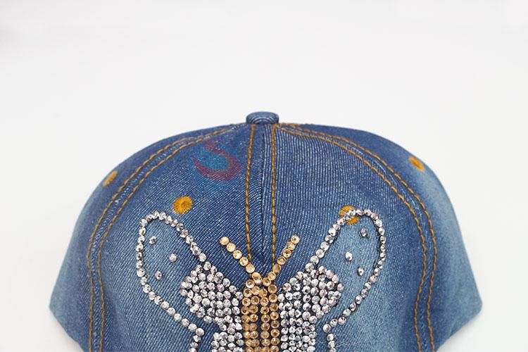 Butterfly Pattern Rhinestone Decorative Denim Hat Caps