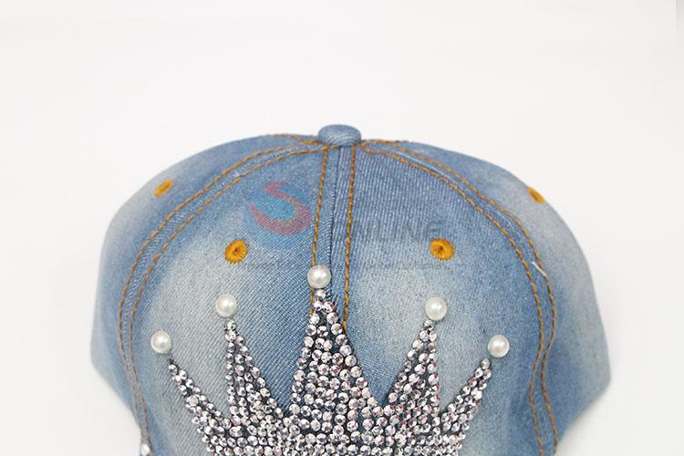 Fashion Summer Rhinestone Light Blue Denim Hat Caps