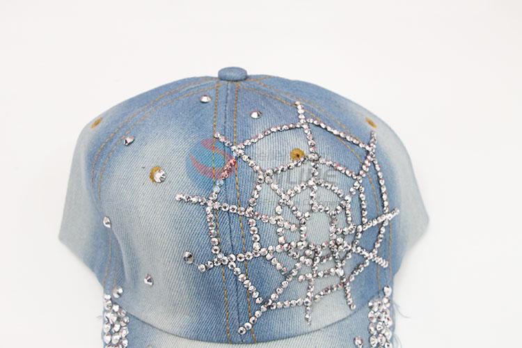 Light Blue Fashion Rhinestone Decorative Denim Hat Caps