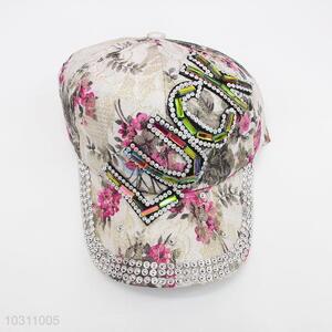 High Quality Fashion Flower Pattern Rhinestone Denim Hat Caps