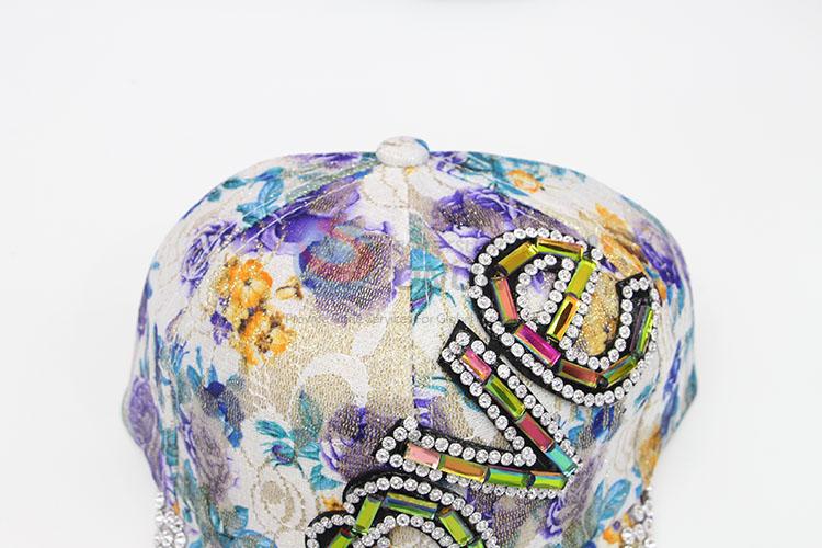 Fashion Women Girl Flower Pattern Rhinestone Hat Caps