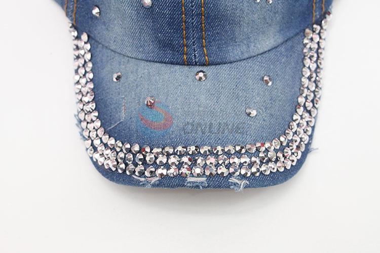 Snow Pattern Rhinestone Denim Hat Caps for Promotion