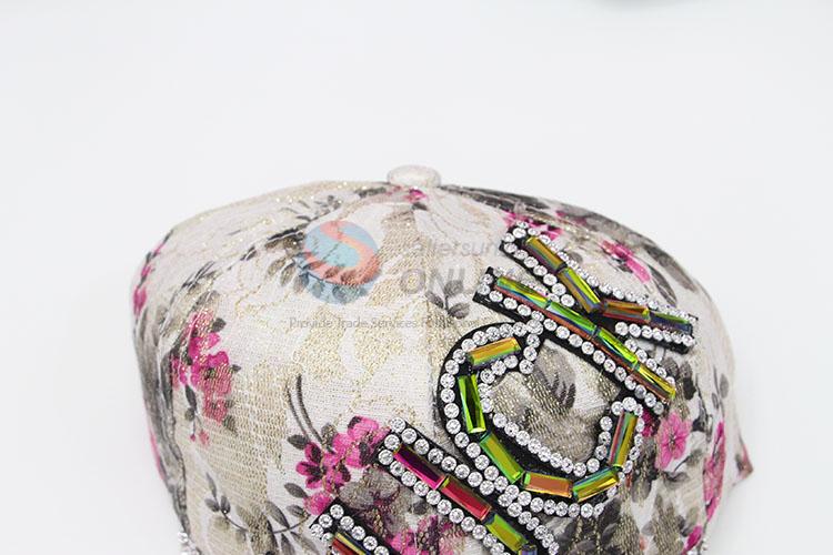 High Quality Fashion Flower Pattern Rhinestone Denim Hat Caps