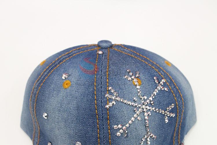 Snow Pattern Rhinestone Denim Hat Caps for Promotion