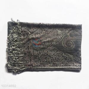 Dark Grey Color High Quality 100% Cotton Jacquard Scarf