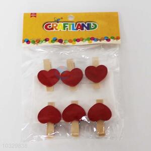 6PC Heart Shaped Wooden Clips Photo Holder