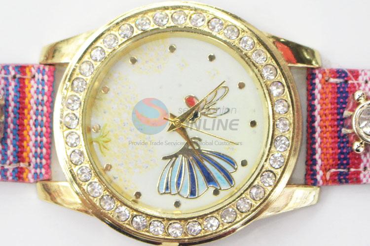 Low Price Trendy Colorful Womens Watch with Weave Strap 