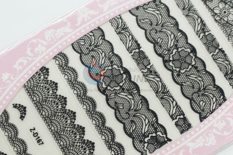 Low price best daily use fashion black lace nail sticker