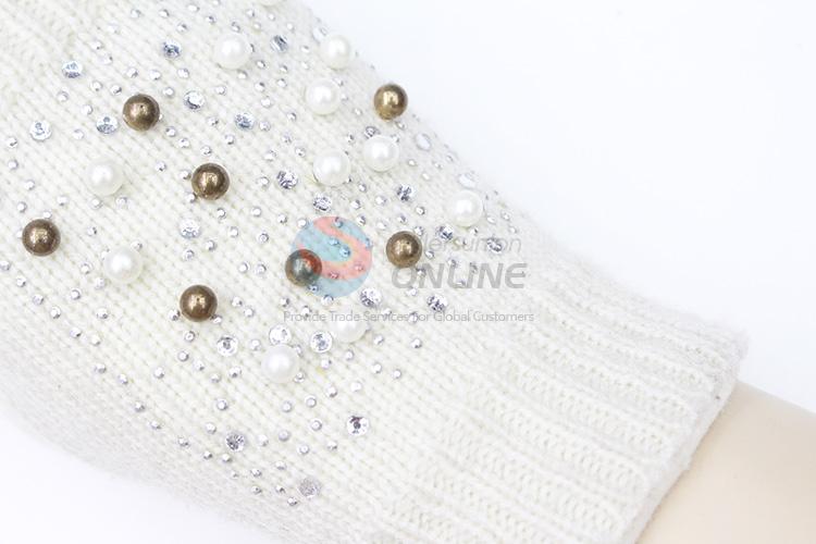 Beautiful popular women winter warm gloves pearl gloves