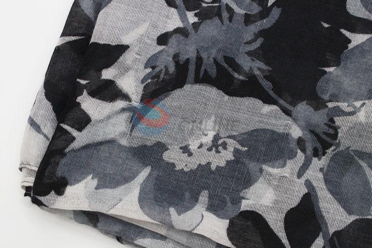 Vintage Gray Flower Printed Scarf Voile Wrap Shawl