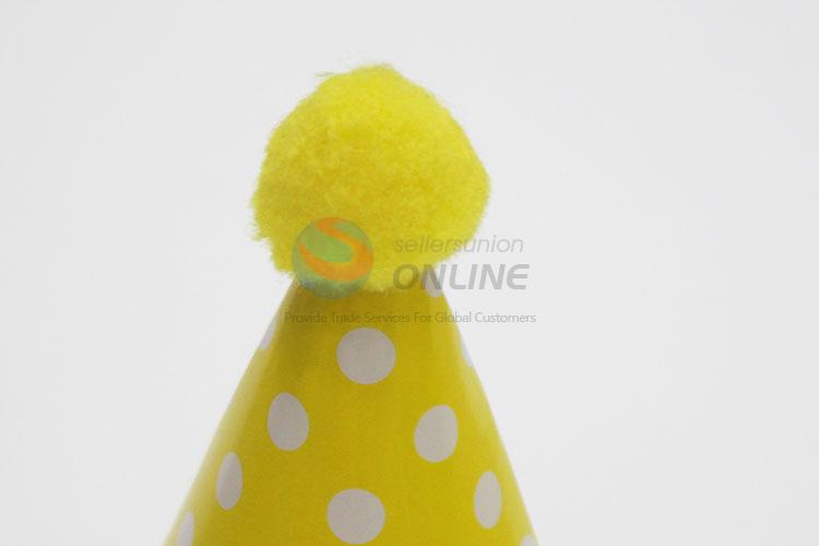 Popular style cheap yellow birthday use hat with white dots