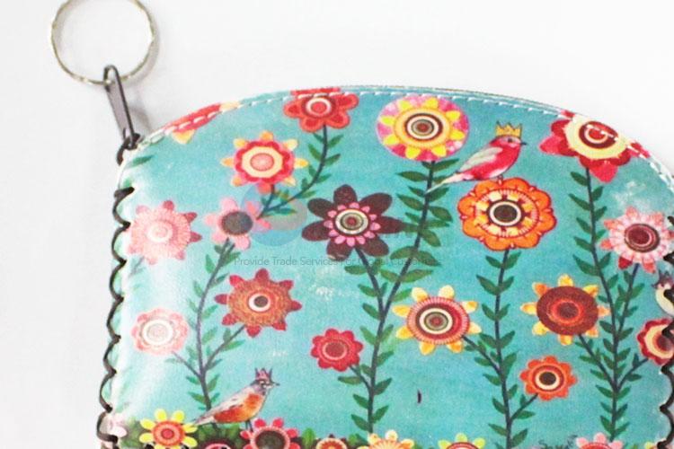 Cheap high quality colorful flower pattern pu coin purse