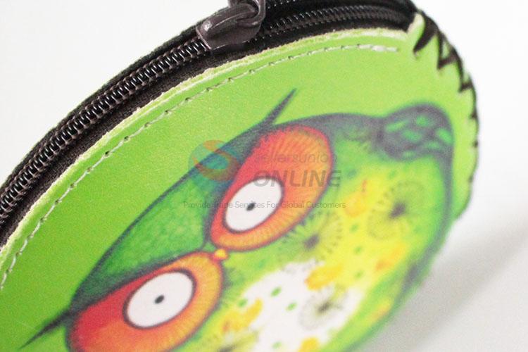 Wholesale top quality green owl pattern pu coin purse