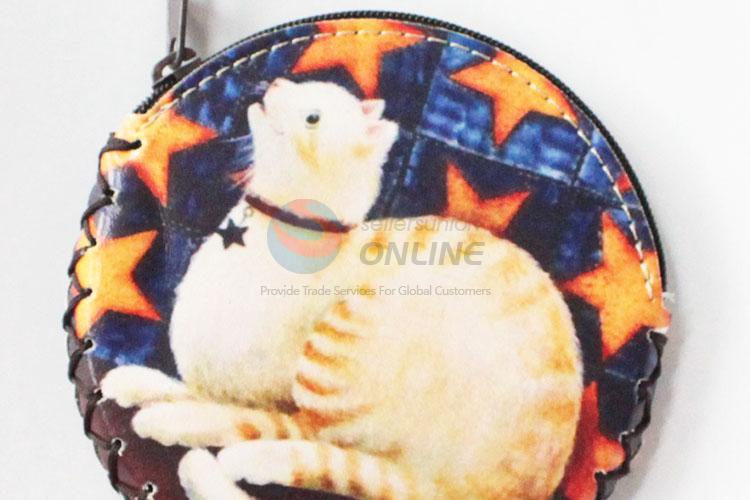 Recent design hot selling cat pattern round coin purse