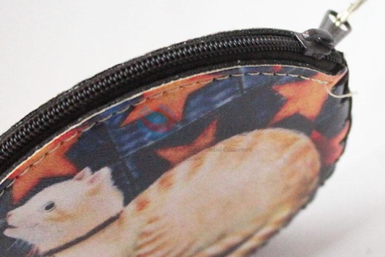 Recent design hot selling cat pattern round coin purse