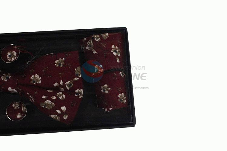 Factory promotional good quality printed bow tie+kerchief