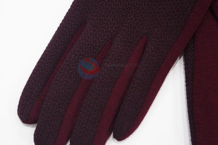 Wholesale Price Dark Red Bowknot Women Winter Gloves