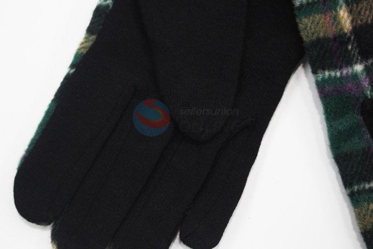 Fashion Winter Women Dress Checked Suede Leather Gloves