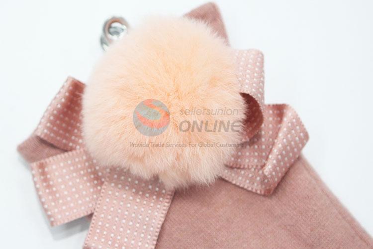 Fashion party dress women winter gloves with fur ball