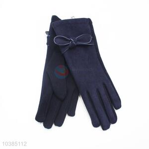 Winter classical color suede gloves with bowknot