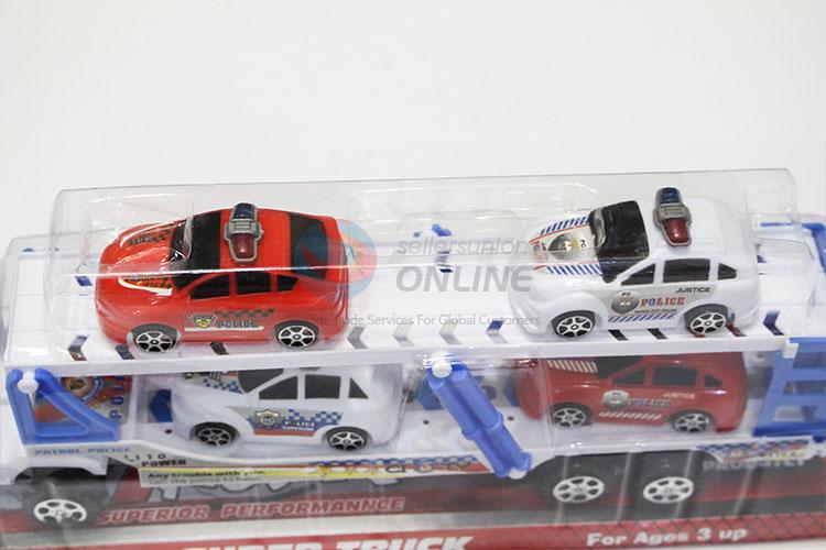 Durable Inertia Drag Head Car with Light Music Carry 4pcs Police Car Boy Toys