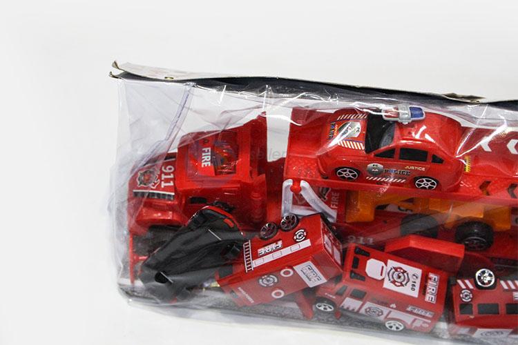 New Advertising Inertia Fire Engine Drag Head Car with Light Music Carry 2pcs Engineer Car and 2pcs Police Car Boy Toys Pack of Electricity