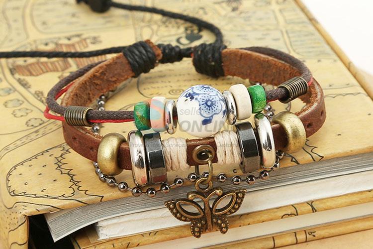 Hot Selling Butterfly Beaded Leather Bracelet