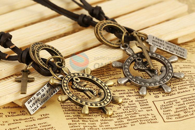 New Design Boat Anchor Pendant Leather Necklace