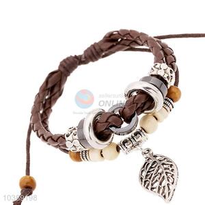 Unique Design Color Beads Leather Woven Bracelet