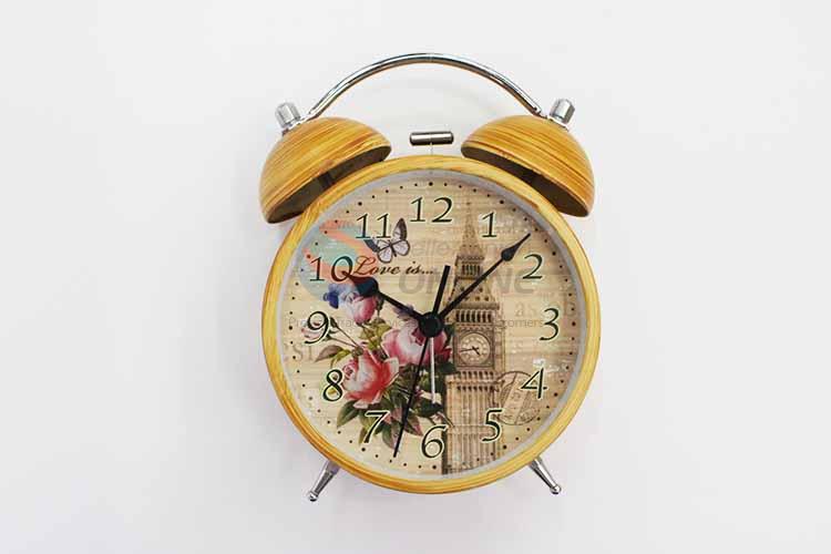 Wood Pattern Iron Alarm Clock/Table Clock