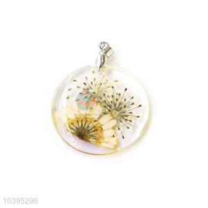 Fashion Design Round Real Flower Pendant With Gold Chain